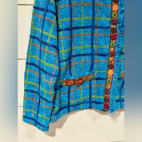 NEW Design Options by Philip and Jane Gordon Plaid Floral Button Cardigan Size M - Picture 7 of 11